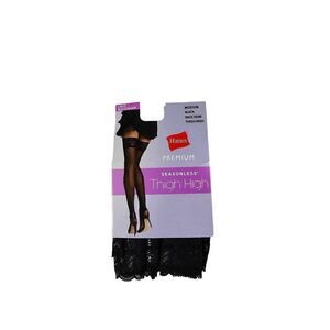Hanes Black Thigh High With Lace Trim Medium